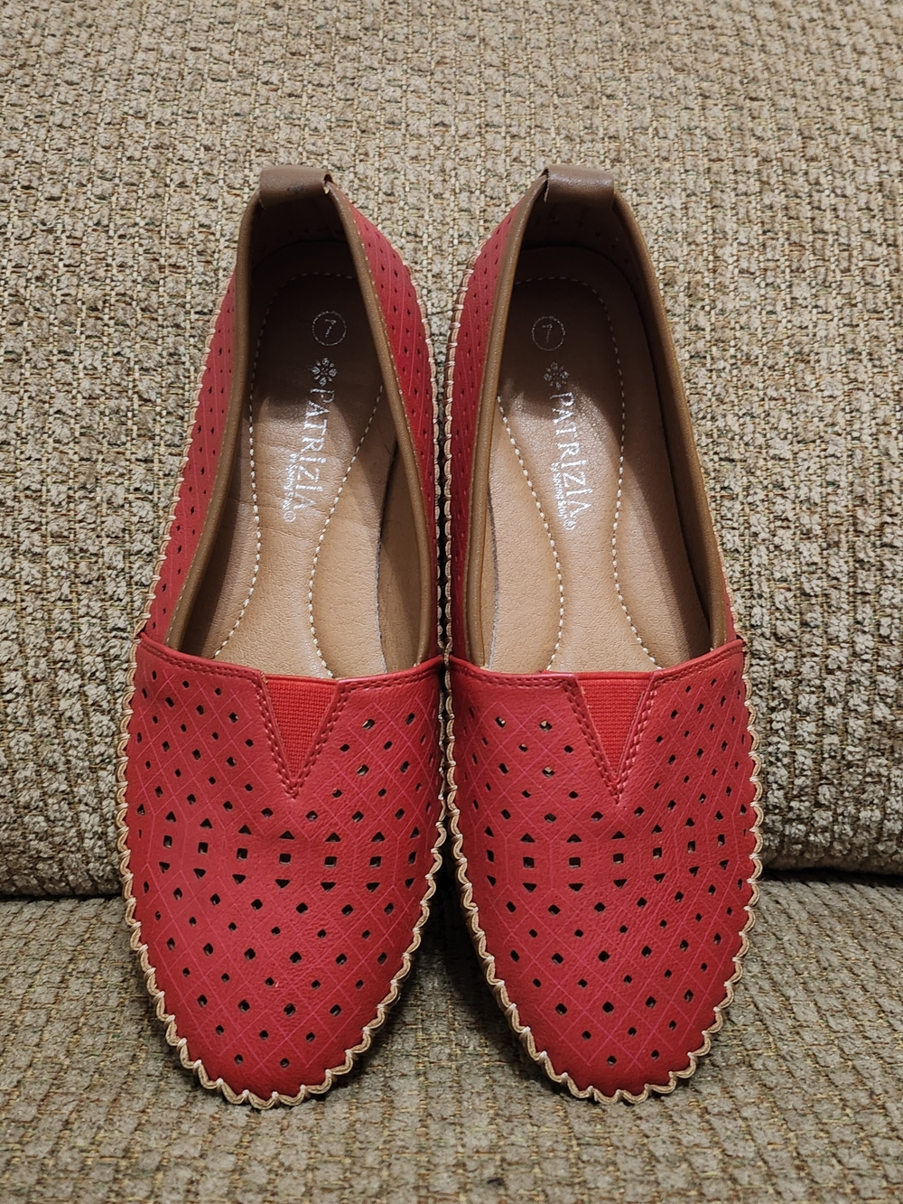 Red Perforated Slip-On Flats Women's 7